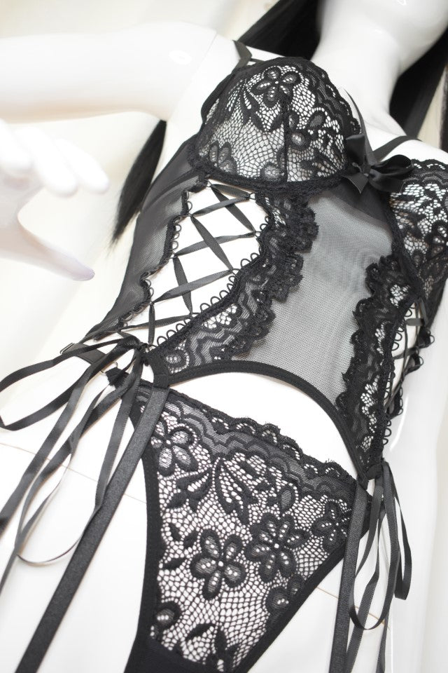 EOS Black Lace Corset with Garter Belt