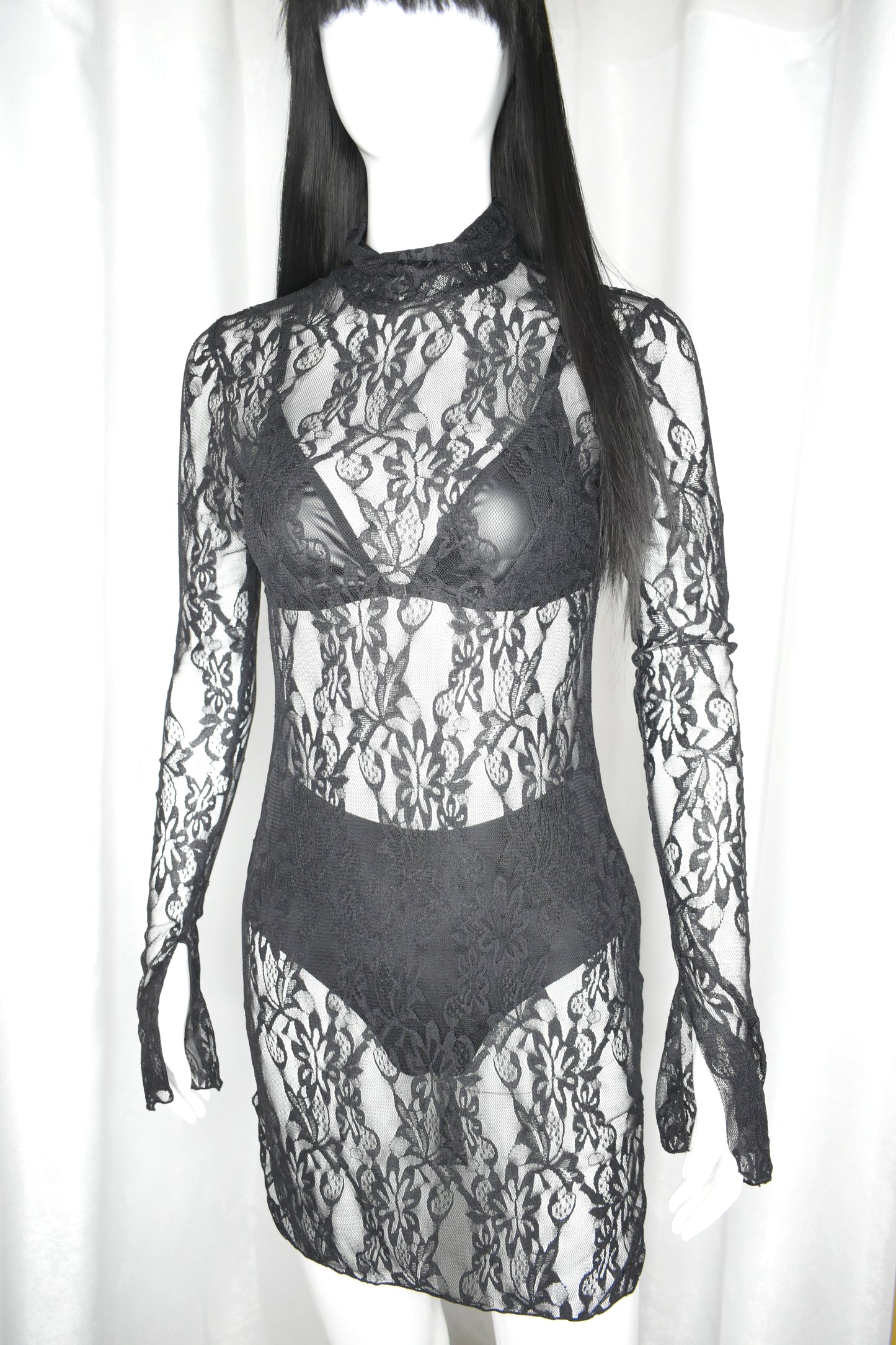 Tyche Black Lace Lingerie with Sheer Details