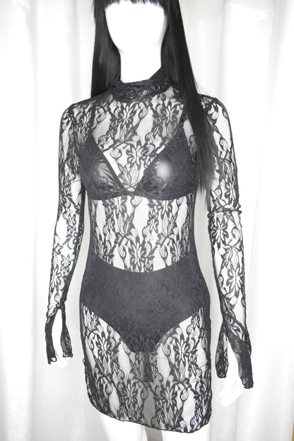 Tyche Black Lace Lingerie with Sheer Details