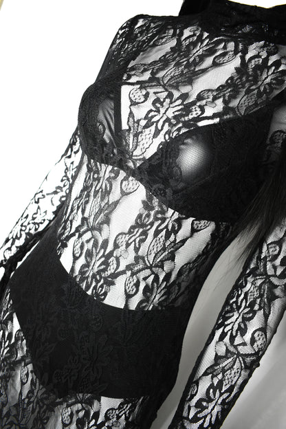 Tyche Black Lace Lingerie with Sheer Details