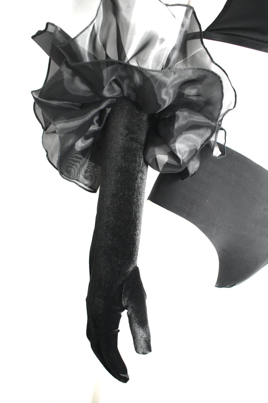 Black Velvet Gloves with Organza Details