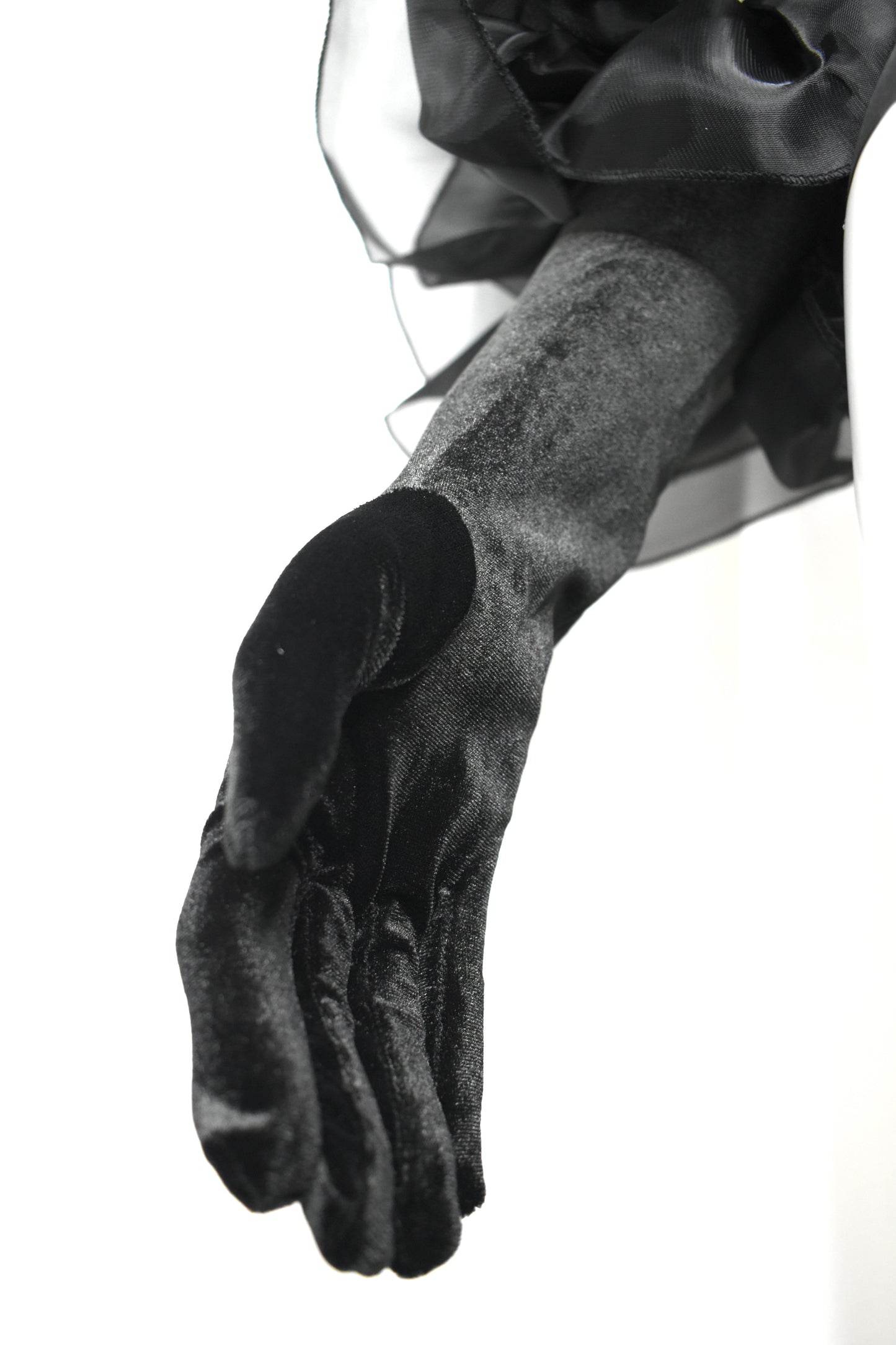 Black Velvet Gloves with Organza Details