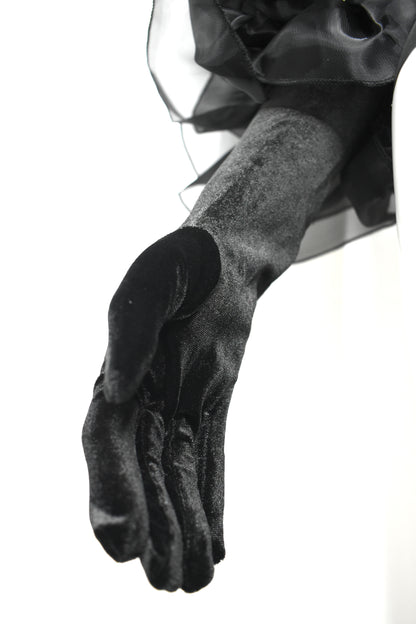 Black Velvet Gloves with Organza Details