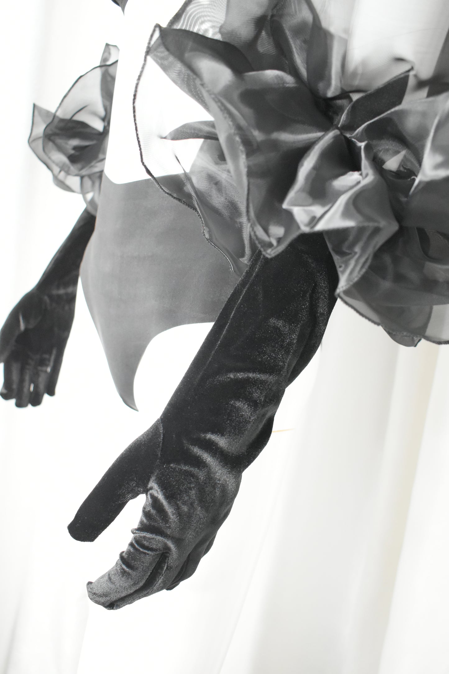 Black Velvet Gloves with Organza Details