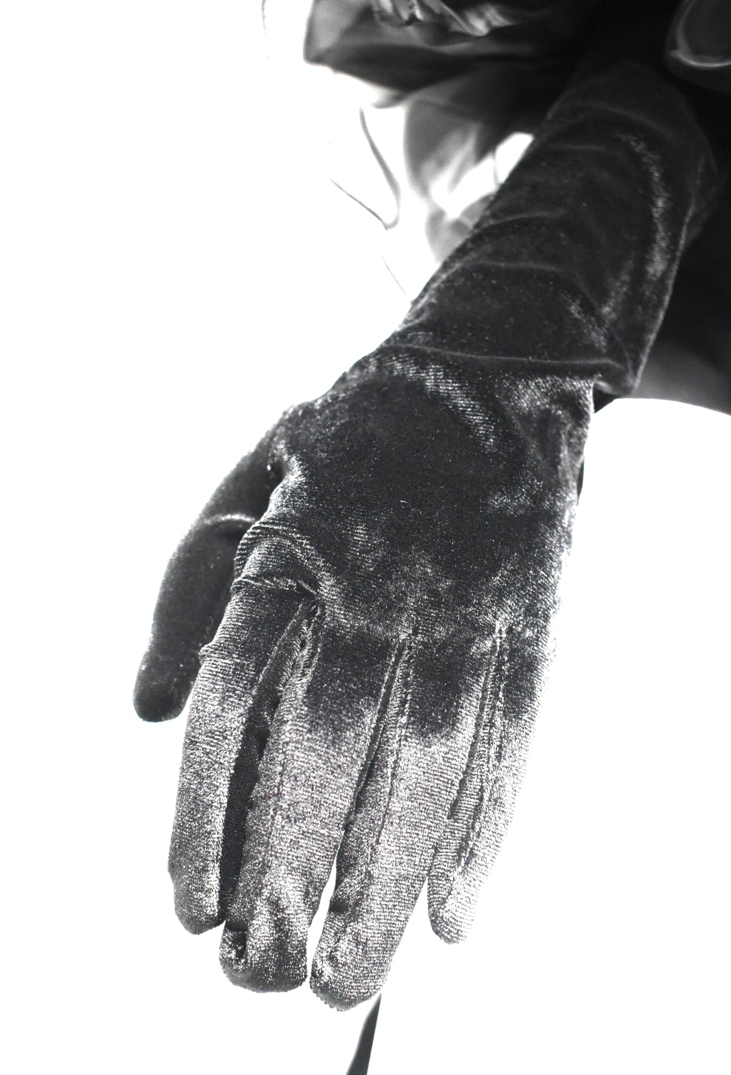 Black Velvet Gloves with Organza Details