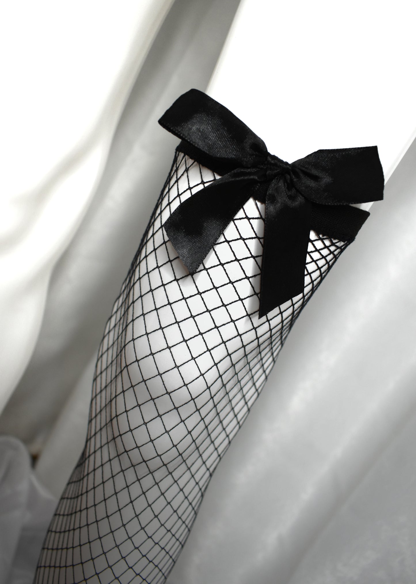 Black Fishnet Stockings with Satin Bow