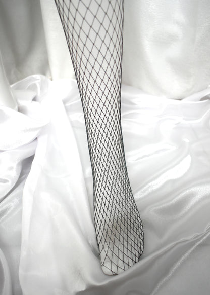 Black Fishnet Stockings with Lace Trim
