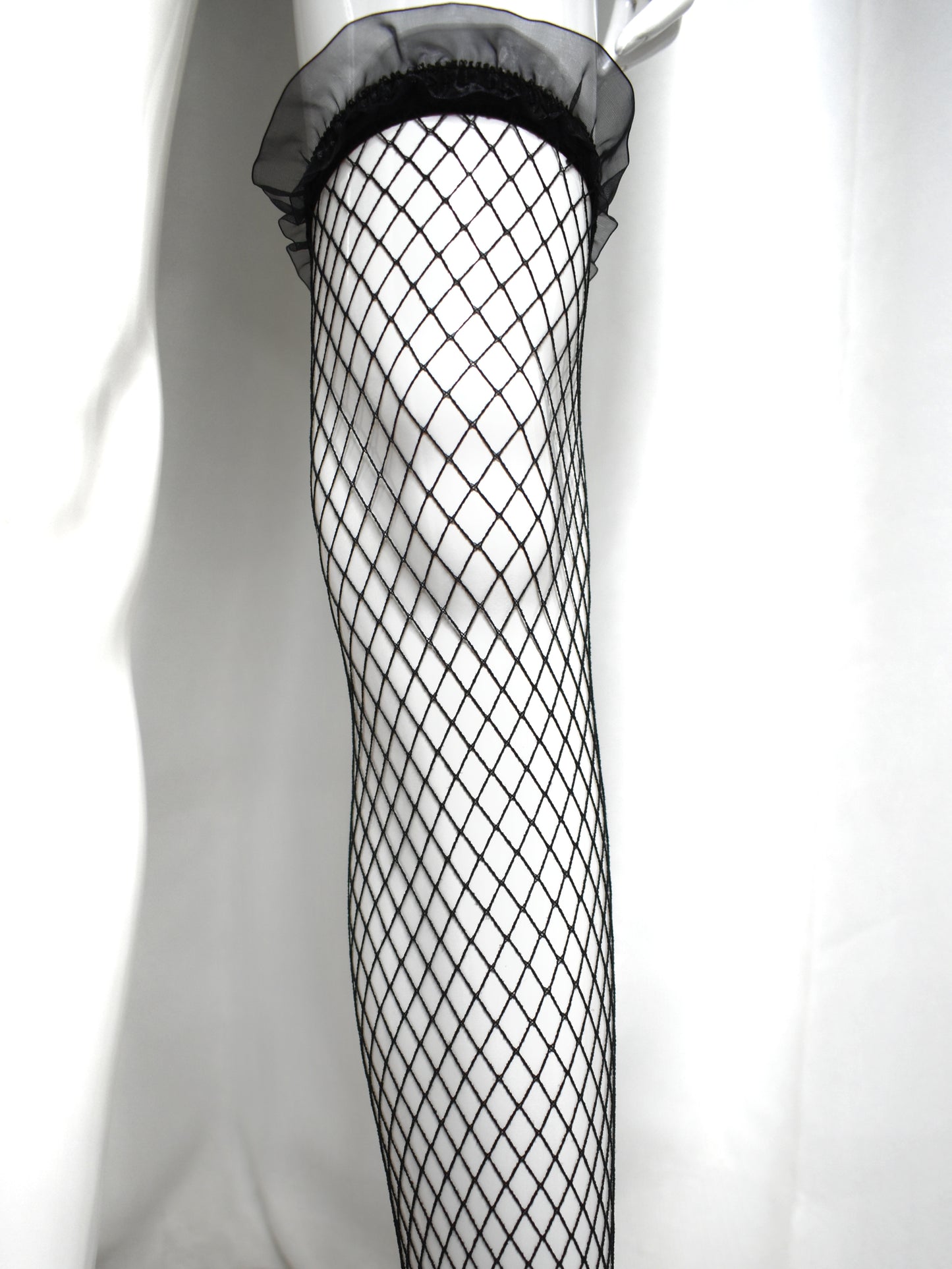 Black Fishnet Stockings with Lace Trim