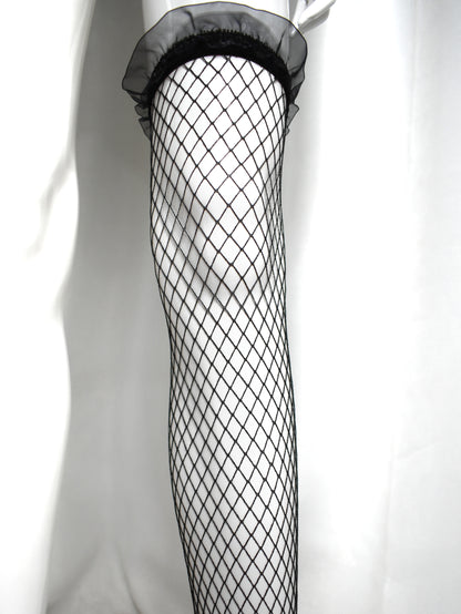 Black Fishnet Stockings with Lace Trim