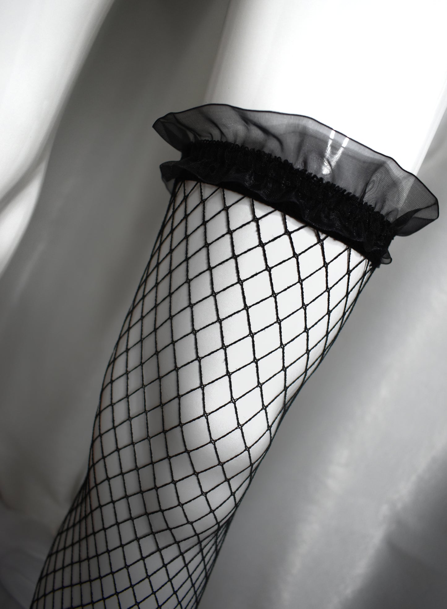 Black Fishnet Stockings with Lace Trim