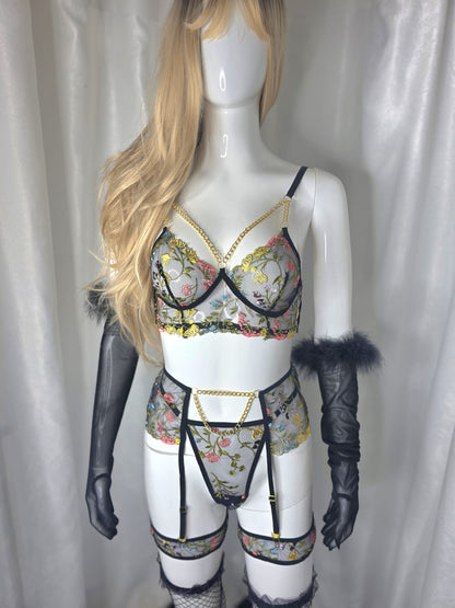 Blush Royale Chain Detail Lingerie Set