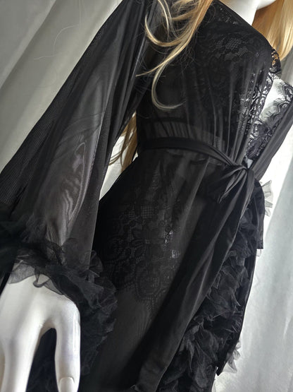 Noir Élégance Luxury Sheer Lace Robe
