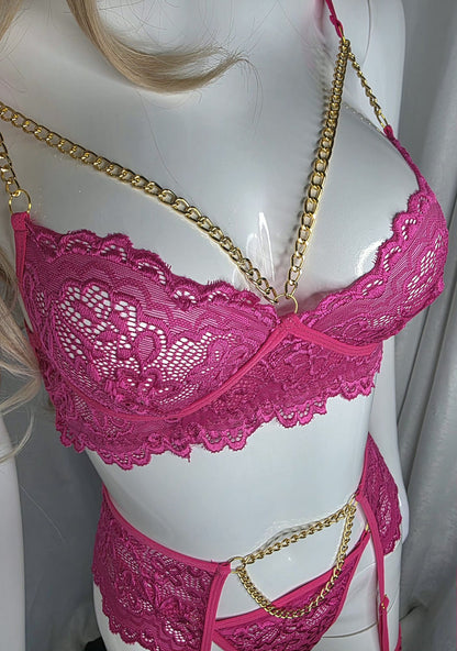 Blush Royale Chain Detail Lingerie Set