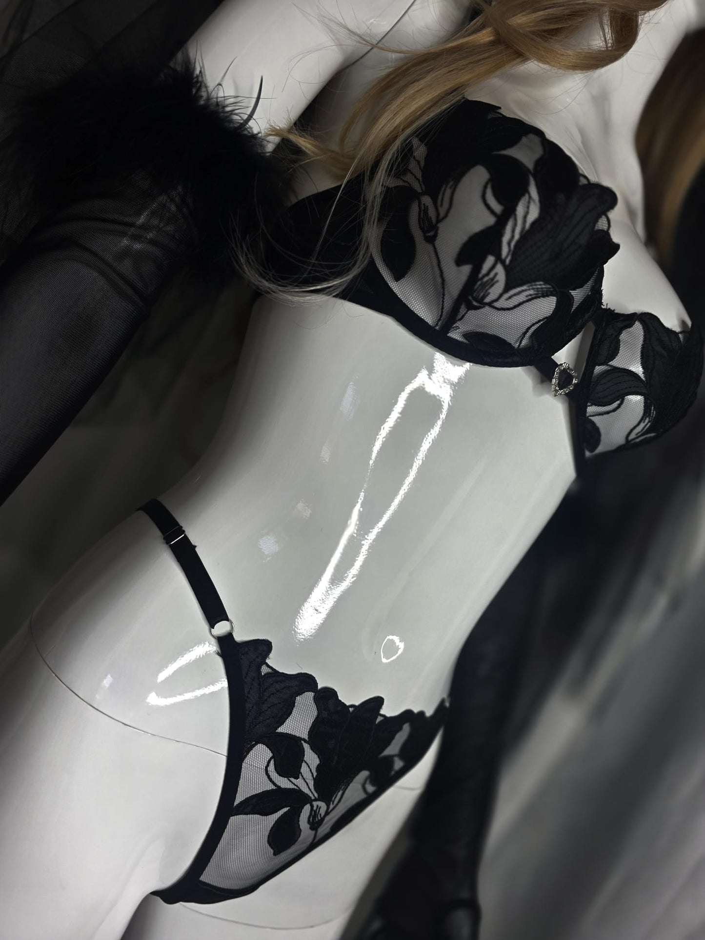 Obsidian Bloom Luxury Embroidered Lingerie Set