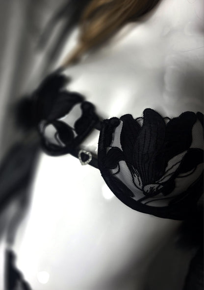 Obsidian Bloom Luxury Embroidered Lingerie Set