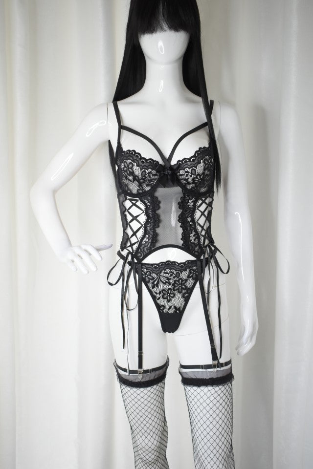 EOS Black Lace Corset with Garter Belt