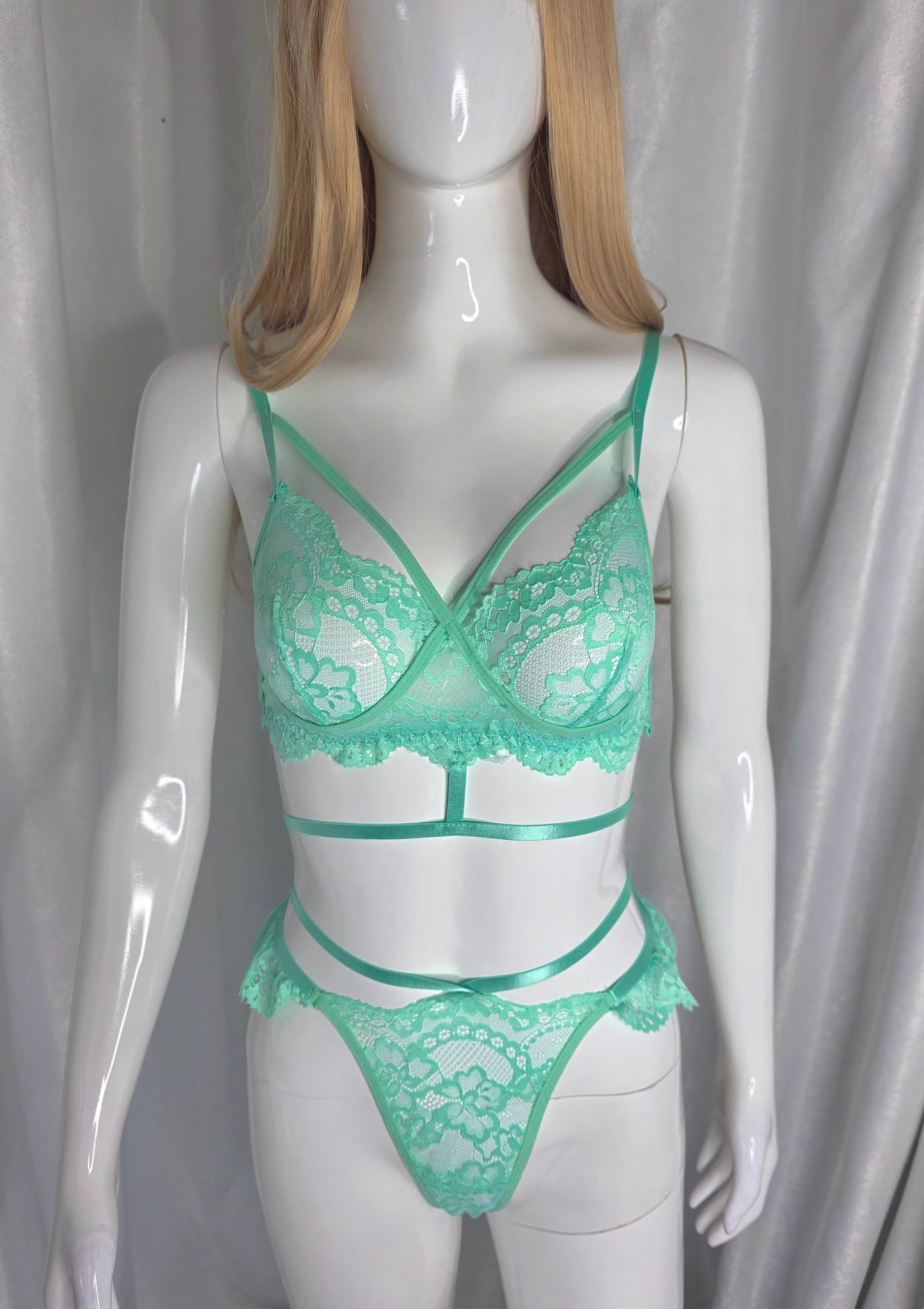 Mint Desire Embroidered Lingerie Set