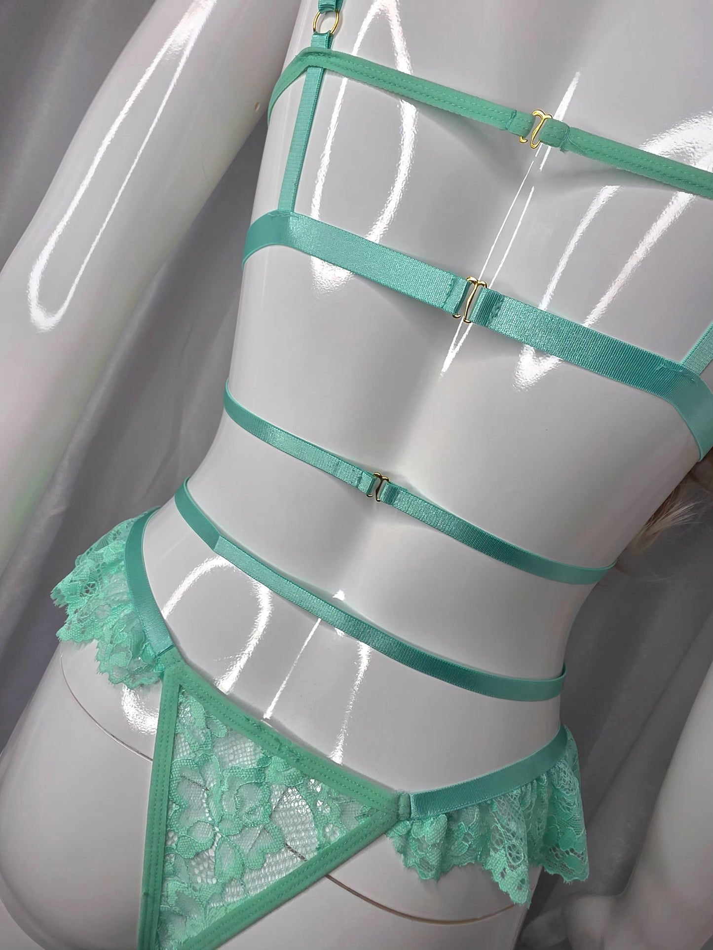 Mint Desire Embroidered Lingerie Set