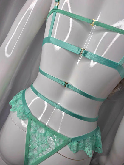 Mint Desire Embroidered Lingerie Set